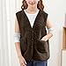 Teen Girls Fleece Sherpa Vest Lightweight Preppy Button Down Sleeveless Jackets Cute Fuzzy Warm Solid Outwear Fall Winter Fashion Open Front Cardigan with Pockets Kids Back to School Clothes