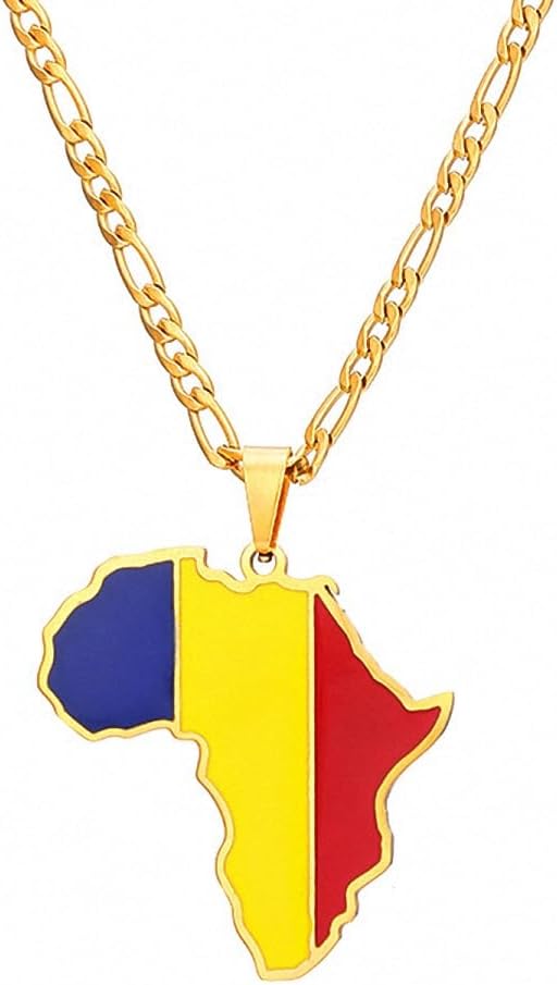 Hafrita Men Afria Necklace 18K Gold Plated Stainless Steel Continent Map Pendant Necklace