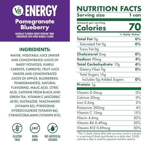 Image of V8 Energy Pomegranate Blueberry Energy Drink, 11.5 fl oz Can (12 Pack)