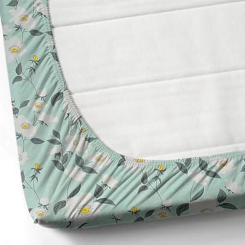 Image of KAWI Elastic Fitted Bedsheet Cotton Blend 200 TC Double Bed With 2 Pillow Cover (72 inchX78 inch)-Light Green Flower