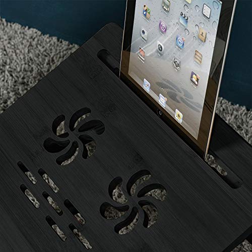 Natwind Bamboo Lap Desk Multi-Purpose Laptop Bed Tray Folding Table with Smartphone Ipad Card Slot and Little Drawer Lap Stand for Bed and Sofa(Black)