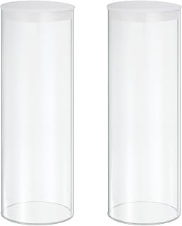 MECCANIXITY Transparent Plastic Storage Tubes, 3 9/16" x 10"(90x250mm) Polycarbonate Clear Rigid Round Storage Tubing with Black Lid, 2 Set