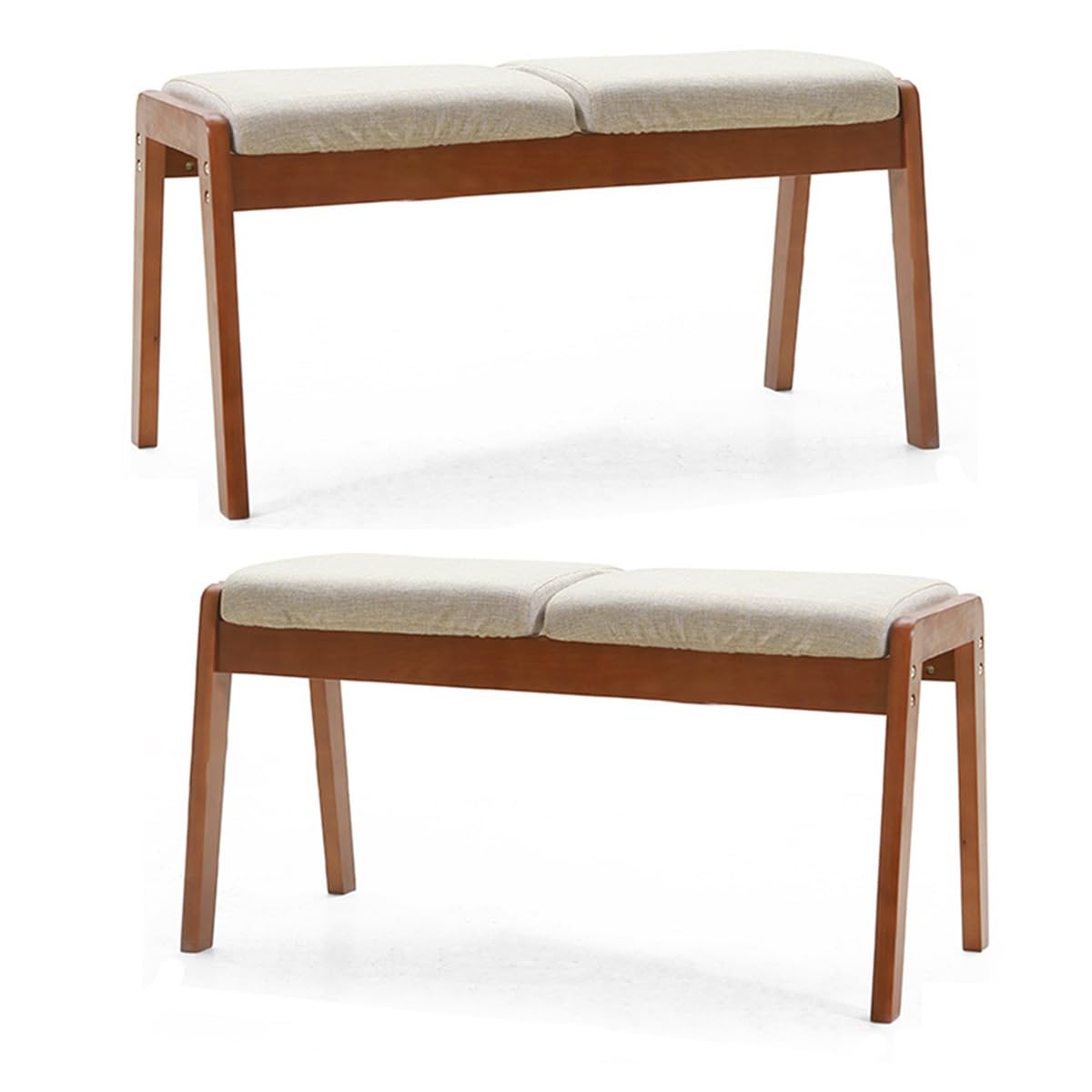 Tabouret repose-pieds en lin beige de qualité supérieure avec pieds bois