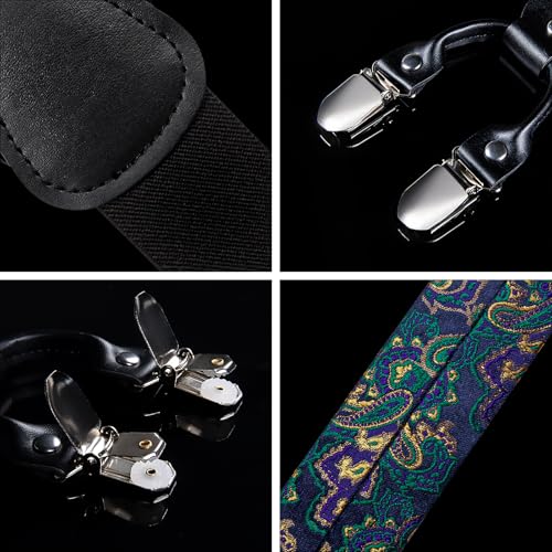 Image of DiBanGu Paisley Bow Tie and Supenders for Men Tuxedo Heavy Duty 6 Clips Suspender Adjustable Y-Shape Mens Trouser Braces