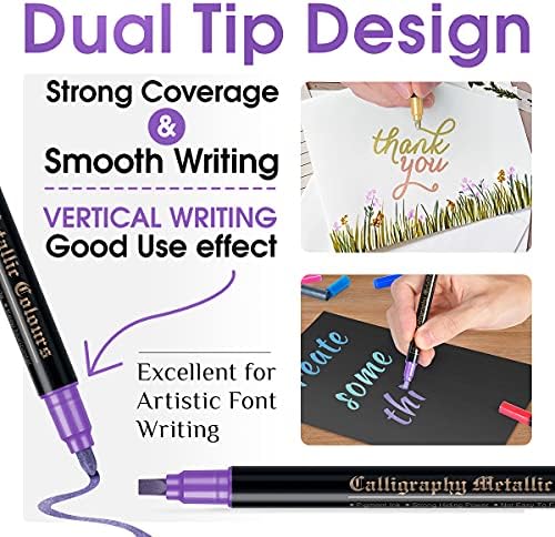 Metallic Marker Pens, 12 Colors Dual Tip Metallic Pens for Black Paper Mother Day Gift Card, Gold Silver Paint Metallic Pens for Scrapbooking Accessories, for Glass Rock Wood Painting Girls Gift