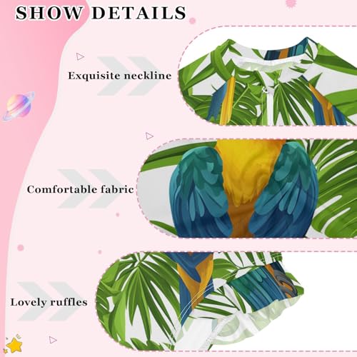 Girls One Piece Swimsuits Long Sleeve Swimsuit Zipper Bathing Suits Tropical Parrot Bird Leaf3