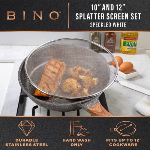 Bino 2-Piece Stainless Steel Splatter Screen With Handle Set - Speckled White | Oil & Grease Skillet Guards | Bacon Frying Screen Splash Protector | Mesh Splatter Screen | Kitchen Cookware Essentials #TOP1