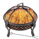 Feuerschale mit Funkenschutz und Grillrost Multifunktional Feuerstelle Feuerschalen für den Garten und BBQ(64*64*49cm)
