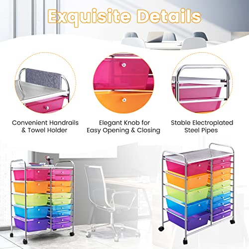 DREAMADE Rolling Cart with 15 Drawers, Clear Plastic Drawer Organizer w/Lockable Wheels, Removable & 2-Sized Storage Drawers, Art Cart for School Home Art Supplies Crafts File Scrapbook (Rainbow) - Thumbnail 6