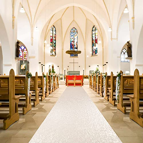 ShiDianYi Ivory 2FTX15FT Sequin Aisle Runner for Wedding Ceremony