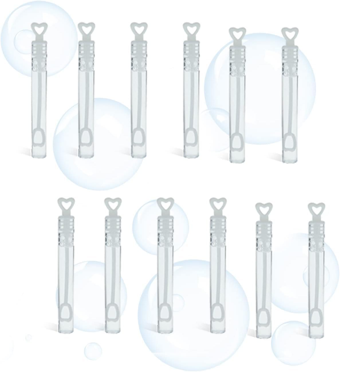 12 White Mini Heart Bubble Tubes With 4ml Bubble Liquid Solution and Blow Wands - Ideal for Weddings, Parties and Celebrations, Children’s Birthday Party Bag Fillers, Wedding Favours, Kids Toys