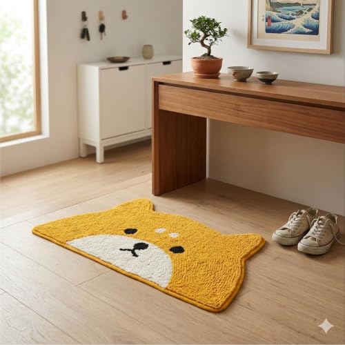 Neko Friend 室内マット 玄関マット 足ふきマット バスマット 室内用 玄関 洗面所 子ども部屋 動物 アニマル 洗面台前 玄関用ラグ (セミサークル シバ) [4]