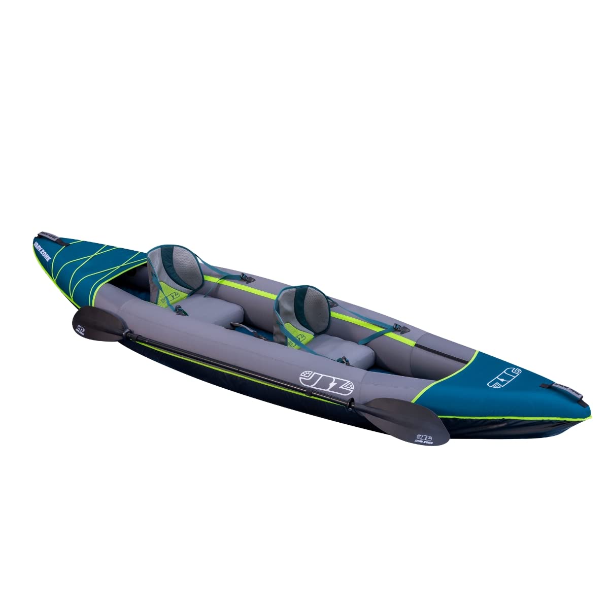 JBAY.ZONE Fluo, Kayak Gonfiabile Biposto per Neofiti e Appassionati, Tre Camere d'Aria, Drop-Stitch ad Alta Pressione, Pompa, 2 Pagaie a Doppia Pala e 2 Sedili Inclusi, Fino a 150kg, 335x93 cm