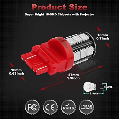 image for Yorkim 3157 LED Light Bulbs Red Super Bright, 3056 3156 3156A 3057 405
