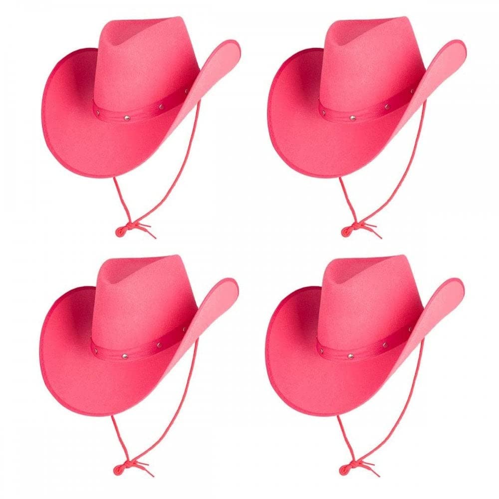 A2ZFD 4 x PINK Texan Cowboy Hats : Adult Unisex Mens Womens Cowgirl Wild West Rodeo Stag Hen Night Fancy Dress Accessory