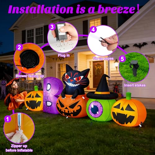 Image of Danxilu 8FT Halloween Inflatable Pumpkin with Black Cat Outdoor Decorations