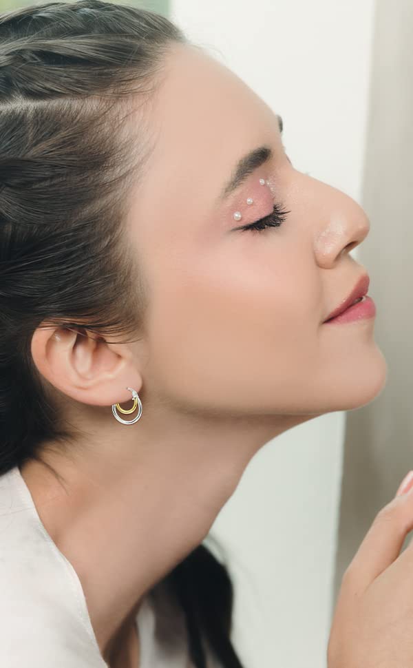 Sterling Silver Polished Finish Double Circle Round-Tube Hoop Earrings, 15mm Diameter.4