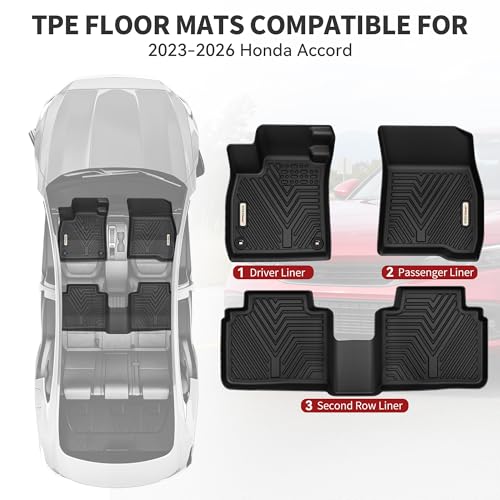 Image of YITAMOTOR Floor Mats Fit Honda Accord 2023 2024 2025 2026 Gasoline & Hybrid | All-Weather Custom Fit Car TPE Floor Mats & Cargo Trunk Liners Accessories, 1st & 2nd Row, Black