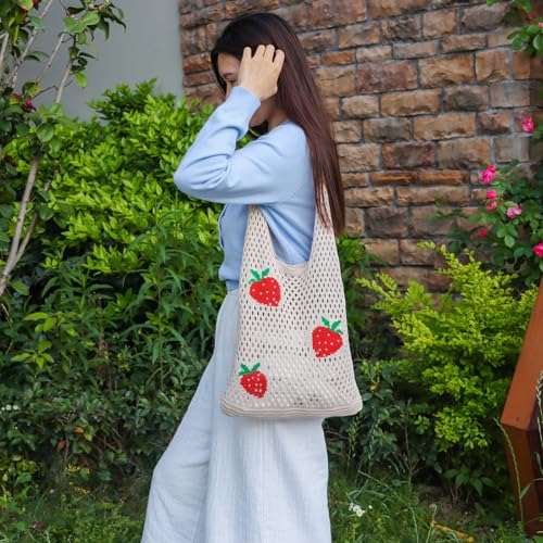 Image of Ovida Crochet Tote Bag Mesh Beach Bag Fairycore Hobo Bag Fairy Grunge Aesthetic Shoulder Bag Y2k Purse for Women Girls