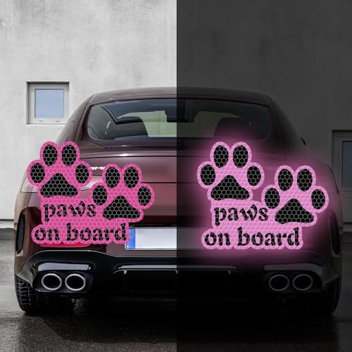 Image of 2pcs Reflective Paw Print Decal Dog Paws on Board Car Window Sticker Safety Warning Sign Stickers Funny Reflective Vinyl Stickers for Car Motorcycles Laptop (Purple)