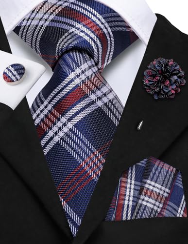 Image of Hi-Tie Men's Tie Lapel Pin Set Pocket Square Cufflinks Formal Woven Silk Tie Sets Wedding Party