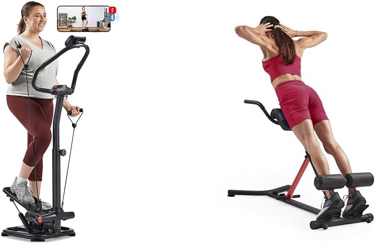 Sunny Health & Fitness Smart 2-in-1 Power Stepper with Resistant Bands & Handlebar + Unisex's Station-SF-BH620062 Hyperextension Roman Chair with Dip Station