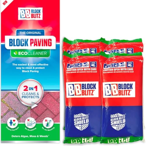 BB Block Blitz Original Eco Block Paving & Patio Decking Cleaner Weed Moss & Algae Remover Sachets Biodegradable Outdoor Cleaner Pack of 2 (4 Sachets)