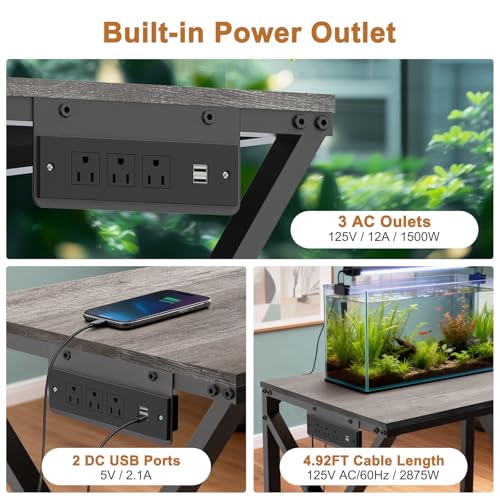 fishkeeper Heavy Duty Metal 50 Gallon Aquarium Stand with Charging Station, 2-Tier Storage Shelves with USB Ports and Outlets, 720LBS High Load Capacity Fish Tank Stand for Reptile/Turtle/Breeder Tank Stand - Image 4