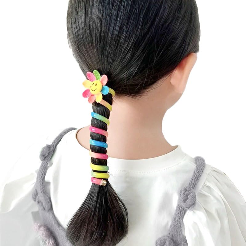Miniatura 6 de 5 bandas para el pelo coloridas con alambre para teléfono, bandas trenzadas en espiral, lazos para el cabello con lazo de arco iris, lazos para el