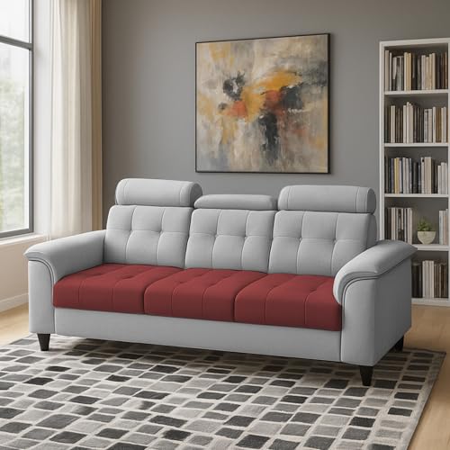 Image of Casaliving Ella 3 Seater Sofa Set for Living Room (Maroon Grey Colour Fabric) Premium Fabric Sofa