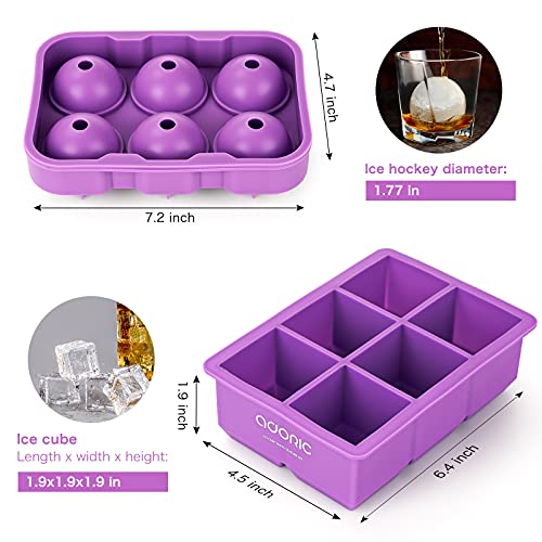 Ice Cube Trays Silicone Set Of 2, Sphere Ice Ball Maker With Lid And Large Square Ice Cube Molds For Whiskey, Reusable And Bpa Free-Purple #TOP3