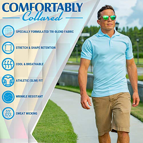 CC Perfect Slim Fit Polo Shirts for Men + Stretch | Breathable Sweat Wicking Short Sleeve Fitted Collared Mens Polo T Shirt3