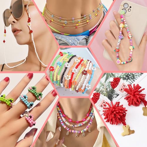 Mactoou 12000+ PCS Bracelet Making Kit, 24 Colors Polymer Clay Beads for Jewelry Making, 6mm Heishi Beads Set, 3mm Glass Seed Beads with Letters Beads for Bracelet Necklace, Present for Girls