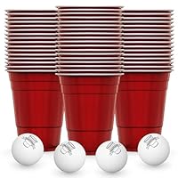 RedCupShop® Beer Pong Becher Set | 50 Red Cups (16oz/473ml) + 4 Bälle | Wiederverwendbar & spülmaschinenfest | Rote Partybecher für Spiele & Feiern