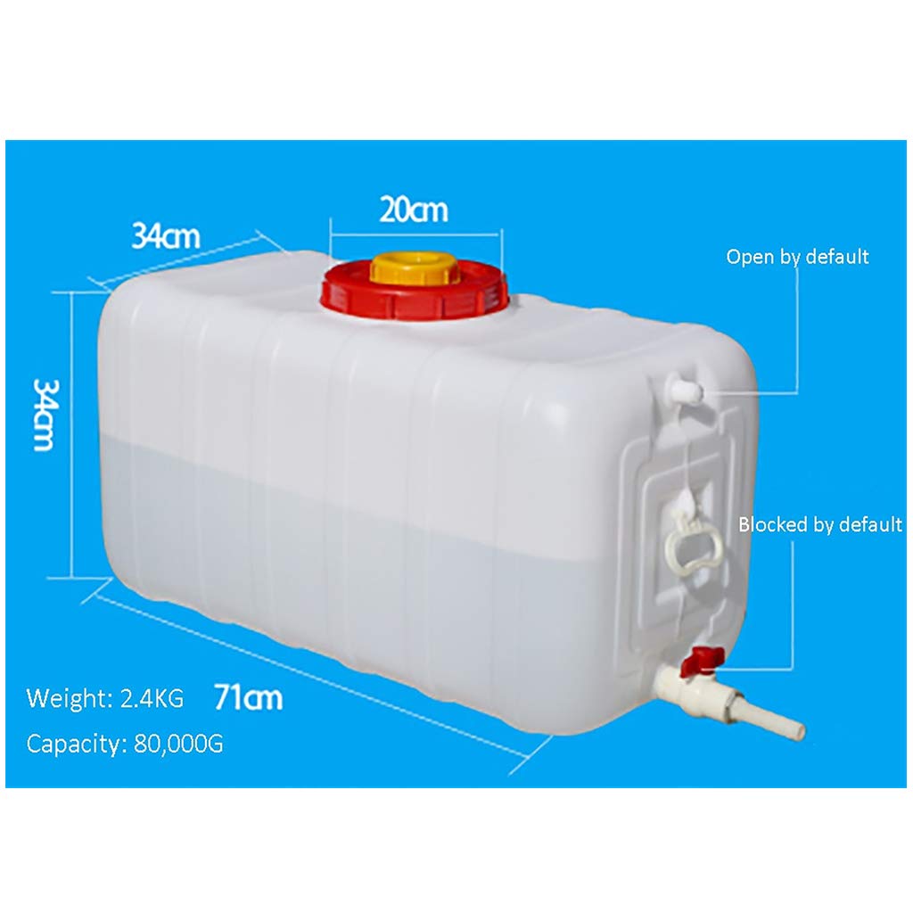 Kanister na wodę, kempingowy, do magazynowania wody, 25 l/30 l/50 l/80 l, tworzywo sztuczne, wysokiej jakości do kontaktu z żywnością, poziomy, prostokątny, pogrubiony zbiornik zewnętrzny, pokrywa pojemnika na wodę do gospodarstwa domowego (rozmiar: 80 l)