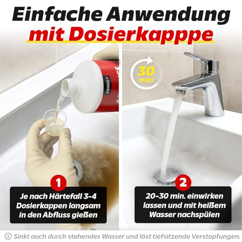 PRINOX Abflussreiniger 1000ml EXTRA STARK - Profi Rohrreiniger löst Haare, Essensreste & schwerste Verstopfungen - Rohrfrei gegen hartnäckige Verstopfungen & üble Gerüche - Biologisch abbaubar