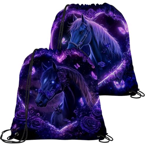 Sac à dos avec cordon de serrage motif fleurs violettes, taille unique
