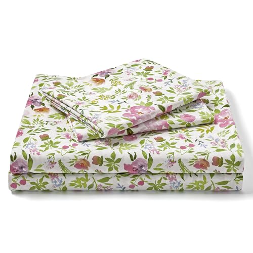 Image of FreshCulture Floral Bed Sheets - Ultra Soft King Size Sheets Set - Brushed Microfiber Floral Sheets - Deep Pockets - Easy Care - Hotel Luxury 4 Piece Flower Printed Sheets King, Aquarelle