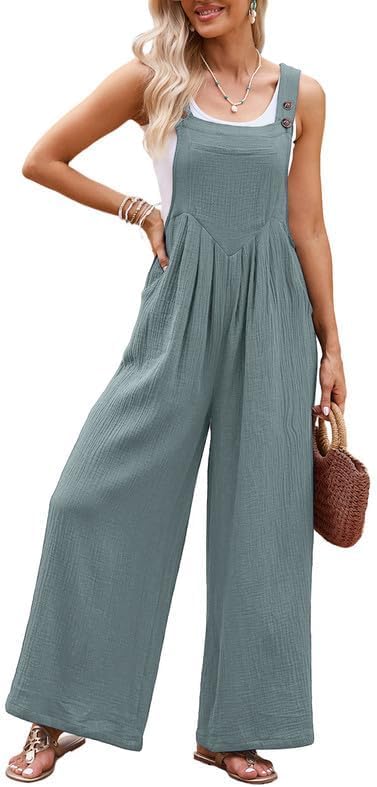 Dokotoo Women's Casual Loose Overalls Jumpsuits One Piece Sleeveless Wide Leg Long Pant Rompers With Pockets - Image 3