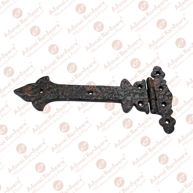 Image of Adonai Hardware Adonijah Antique Cast Iron Strap T Hinge with Texture (8 inch x 2 Pack, Matte Black) for Barn Doors, Gates, Kitchen Cabinets, Sheds, Wooden Box, Furniture, Cedar Chest and Trunks