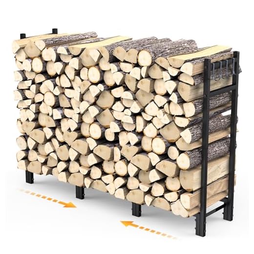 FRONDENT Estante De Leña De Metal,Estante De Registro De Chimenea,114x25x80cm,Leñero Exterior e Interior Con 4 Ganchos,Soporte Para Leña,Ayudas De Apilamiento Para Jardín,Trasteros,Porches,Chimeneas