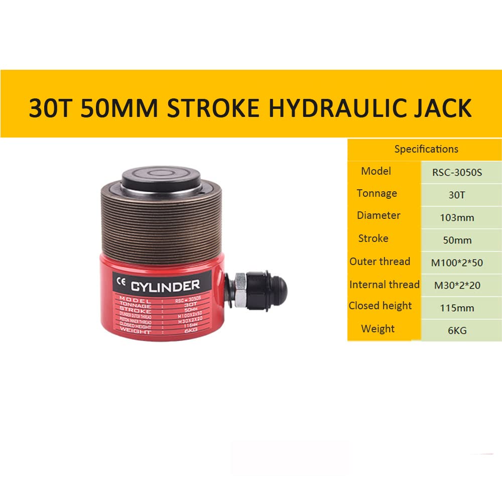 RCS-30 Cilindro Idraulico ad Azione Singola a Bassa Altezza con capacità di 30 tonnellate, Porta Singola, per Acciaio, Ponte, macchinari e Altre industrie,Stroke 50mm