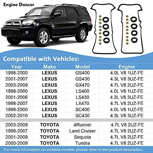 Engine Dancer VS50592R Engine Valve Cover Gasket Set Compatible with 1998-2009 Toyota and Lexus - 4Runner Land Cruiser Sequoia Tundra GS400 GX470 LS400 SC400 4.0L 4.3L 4.7L - Thumbnail 2
