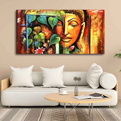 Image of VIBECRAFTS Canvas Paintings for Living Room Drawing Room Divine Gautam Buddha Face Canvas Wall Painting Fitted With Wooden Frame For Home | Office | Living Room | Gift (PTVCH 2493)