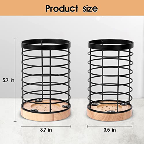 Owkjar 2 Pack Utensil Holder, Kitchen Utensil Organizer For Countertop With Wooden Base, Cooking Utensil Holder, Spoon Holder, Drainage Outlet #TOP3