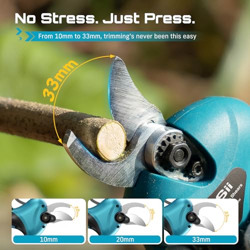 Miniatura 3 de Seesii Tijeras De Podar Eléctricas, Tijeras De Podar Con Baterías 2x2000mah, Diámetro De Corte 33 Mm, Tesoura De Podadora Electrica Brushless Para Jardinería, Árboles Frutales, Viñedos