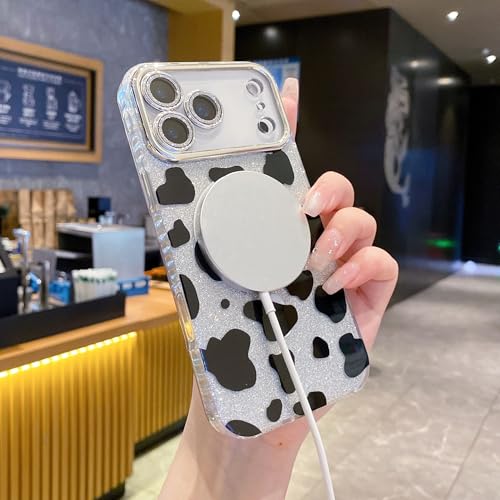 YOUWUMA for iPhone 17 Pro Glitter Magnetic Case with Camera Lens Protector Cute Cartoon Soft Shockproof Cover for Women Girls (Cow) by YOUWUMA - Used condition - Image 3