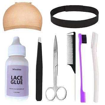 Lace Wig Install Kit, Wig Install Kit For Beginner, HD Wig Cap For Lace Front Wig, Waterproof Lace Glue, Edge Brush, Melting Elastic Band, Tweezer, Mini Scissor, Combs