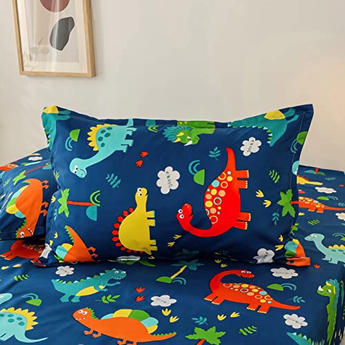 Taies d'oreiller pour Enfants Motif Dinosaures, Taie d Oreiller 48x74 cm Filles Garçons 100% Microfibre Brossée, Bleu Foncé Cover