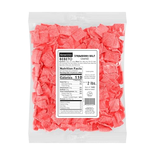 Image of Bebeto Sour Strawberry Licorice Belts Bite Size - Colorful Sour Chewy Candy Belts for Kids & Adults | Party & Cake Decoration - 2lbs Bulk Size Candy by Kervan (Strawberry)